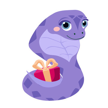 cartoon cute snake isolated on white background. Little child snake character. Chinese horoscope zodiac sign, year of snake 2025. Vector illustration