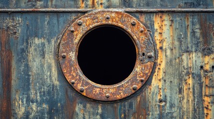 Rusty metal surface with circular window frame