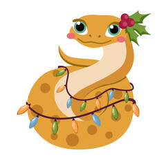 cartoon cute snake isolated on white background. Little child snake character. Chinese horoscope zodiac sign, year of snake 2025. Vector illustration