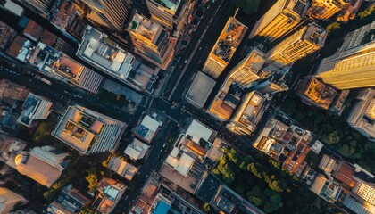 Fototapeta premium An Aerial View of a Vibrant Urban Cityscape Featuring Dense Buildings and Busy Streets