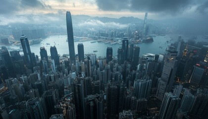 Obraz premium Experience breathtaking aerial views of a stunning modern city by the beautiful shoreline