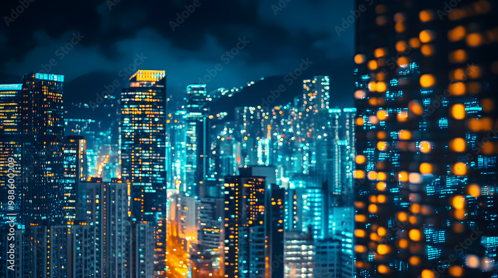 Wall mural cityscape at night: skyscrapers and city lights