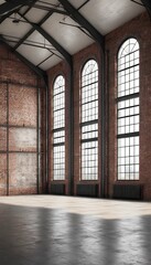 brick grunge loft render big background windows empty interior industrial concept walls 3d old interior  abandoned abstract apartment architecture background blank brick building cement city concept