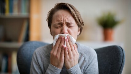 Person holding throat. Cinematic style. Health concept. Cold and flu awareness. For medical campaign, healthcare flyer, educational banner. Close-up with copy space.