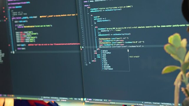 Coding Javascript Computer Programming Code Using AI. Close Up. Web Development. Frontend Developer