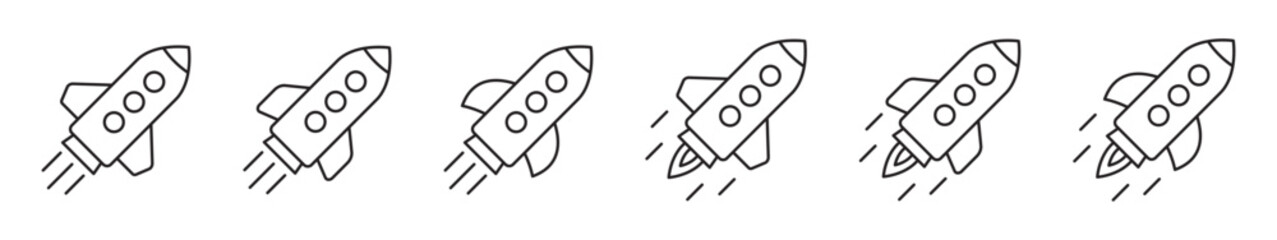 Rocket line icon. Rocket launch icon. Flying rocket icon.