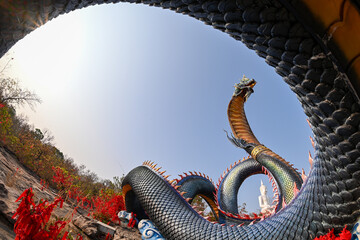 Landmark Wat Roi Phra Phutthabat Phu Manorom. Mukdahan, Thailand