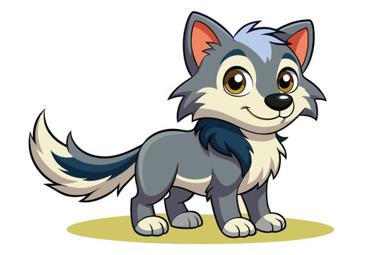 The cheerful wolf cub enjoys a sunny day, looking ready for fun and exploration, a cartoon character of a wolf cub