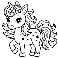 unicorn black outline illustration for kids coloring book 