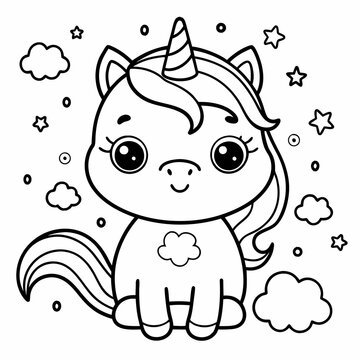 recommend clip art: unicorn black outline illustration for kids coloring book 