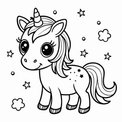 unicorn black outline illustration for kids coloring book 