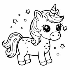 unicorn black outline illustration for kids coloring book 