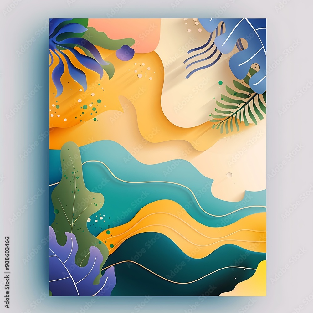 Canvas Prints summer tropical leaves paper cut illustration background