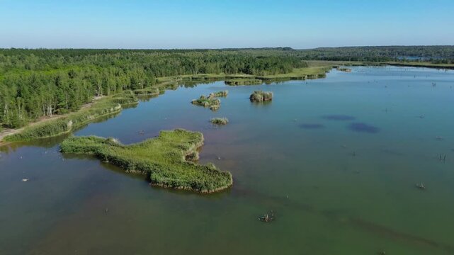 aerial dron flight over wrack water turf