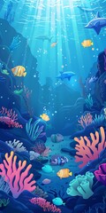 Underwater World Illustration with Colorful Corals and Fish