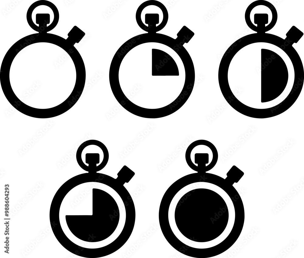 Poster pixel perfect icon set of remaining time timer chronometer. countdown stopwatch watch clock. thin li