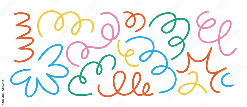 Poster fun colorful line doodle background. wallpaper for children or trendy design with basic shapes. simp