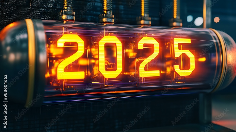 Canvas Prints futuristic 2025 neon sign clock