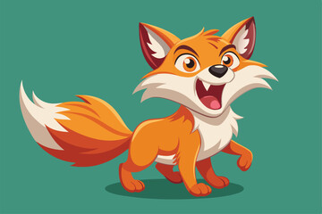 Obraz premium A cartoon fox character with an excited expression is roaring joyfully, a cartoon character Roaring fox