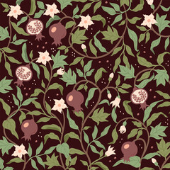 
Pomegranate leaf seamless pattern. Pattern vector illustration. Vector illustration of pomegranate fruit. Garnet vector.