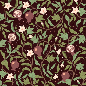 
Pomegranate leaf seamless pattern. Pattern vector illustration. Vector illustration of pomegranate fruit. Garnet vector.