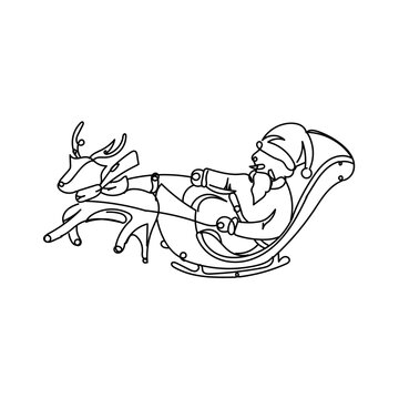 recommend clip art: dessin en ligne continue du père noël sur son traineau, line art, vecteur