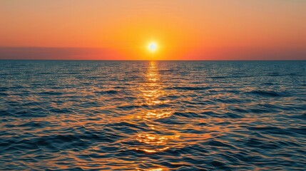 Fototapeta premium Golden Sunset Reflections, a serene scene of sunlight illuminating the water at dusk, creating a warm ambiance on a calm evening, inviting peace and contemplation.