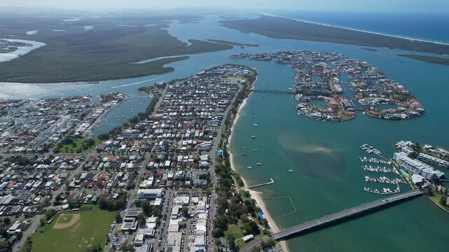 Aerial View Of Paradise Point Suburb, Ephraim Island And Coomera Island In The Distance In Queensland, Australia.