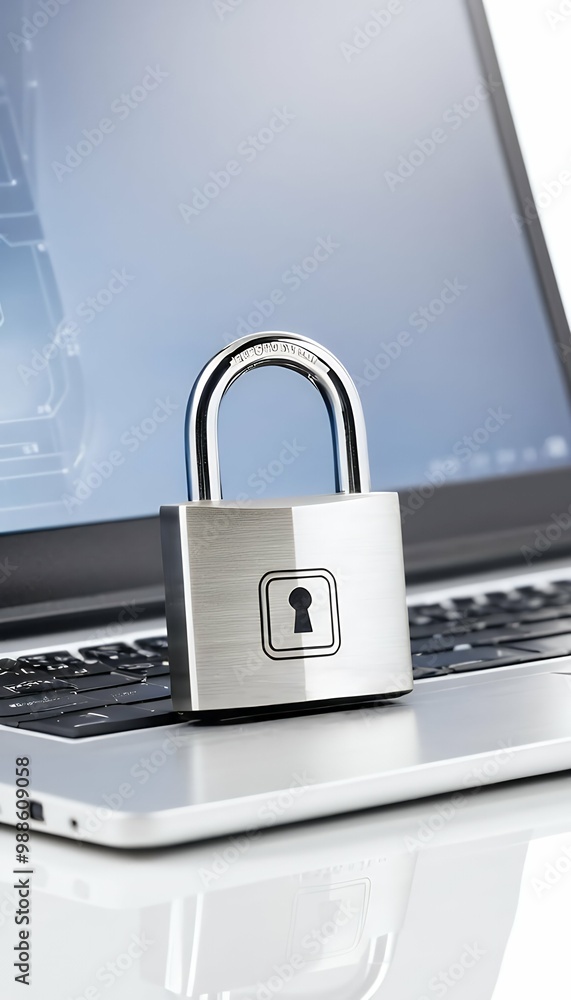 Poster laptop security background data computer olated technology padlock front digital concept cyber prote