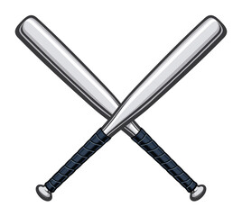 classic crossed two twin baseball or softball gray metal aluminum bats transparent background