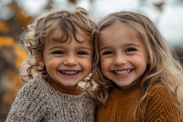 Cute happy siblings expressing happiness, Generative AI