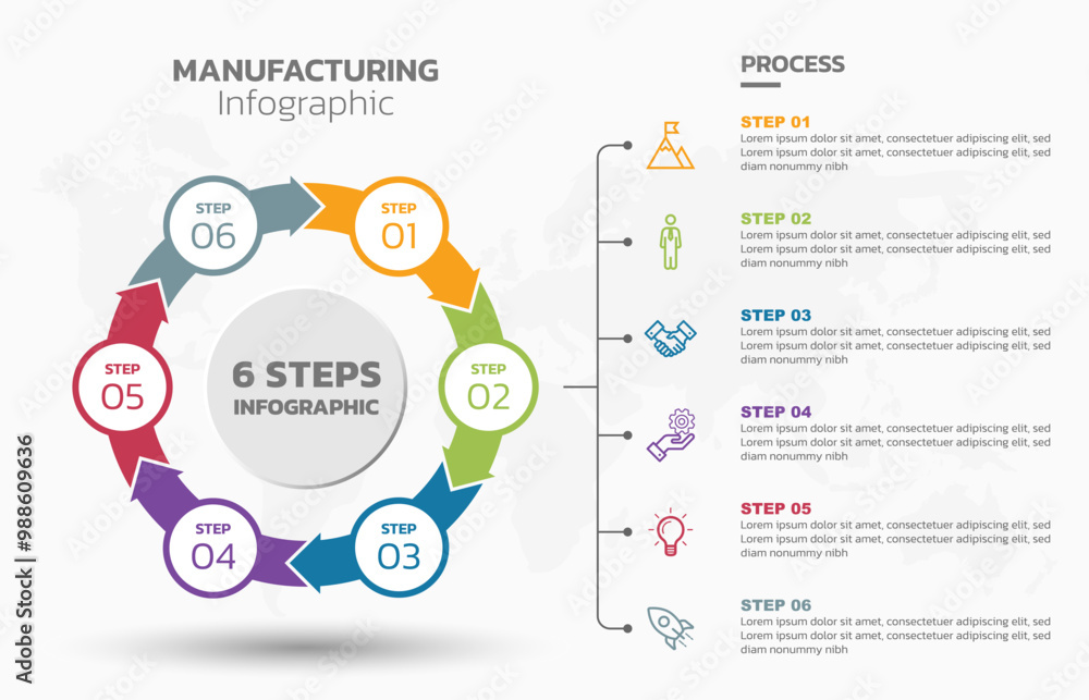 Poster Visual data presentation. Cycle diagram with 6 options. Pie Chart Circle infographic template with 6 steps, options, parts, segments. Business concept. Editable pie chart with sectors. Single layer.
