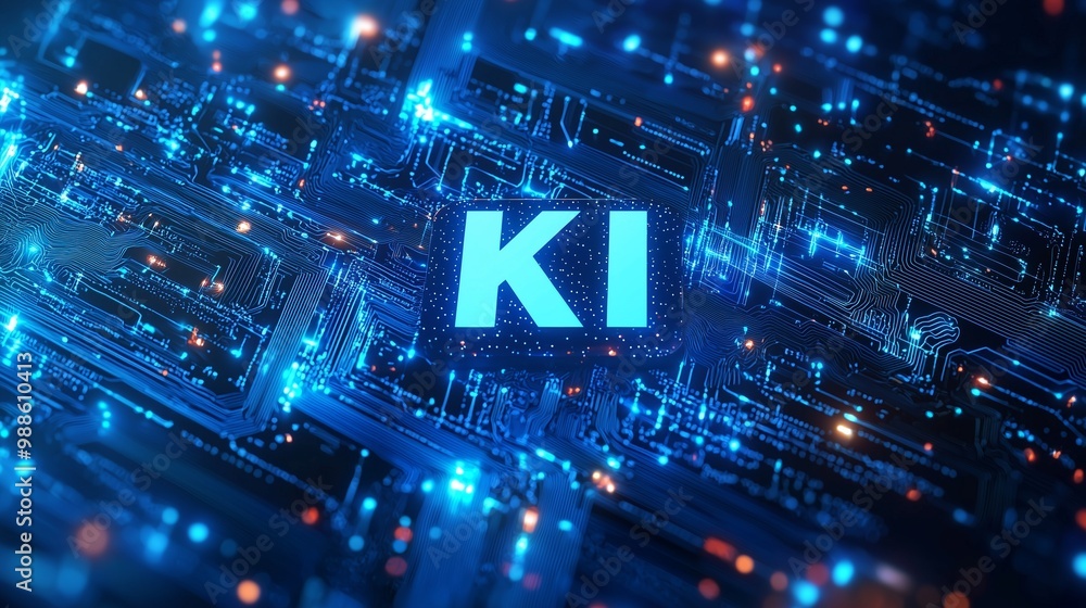 Poster futuristic ki technology represented by glowing circuits and digital elements, highlighting advanced