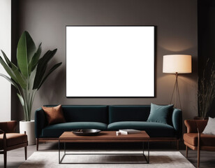 Mockup room for poster or painting in modern interior, Photo Frame Mockup, dark colors