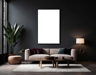 Mockup room for poster or painting in modern interior, Photo Frame Mockup, dark colors