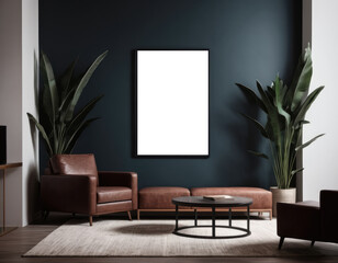 Mockup room for poster or painting in modern interior, Photo Frame Mockup, dark colors