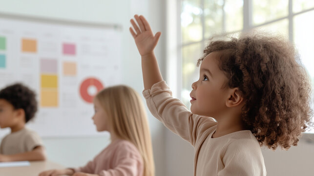 A diverse group of children in a classroom, engaging in a fun, interactive workshop on financial literacy, with colorful charts and games illustrating concepts of saving and budget