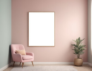 Mockup room for poster or painting in modern interior, Photo Frame Mockup, pastel colors