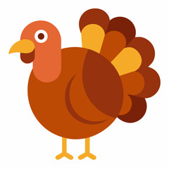 A turkey with a distinct yellow beak is standing on a plain white background