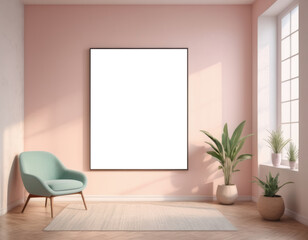 Mockup room for poster or painting in modern interior, Photo Frame Mockup, pastel colors