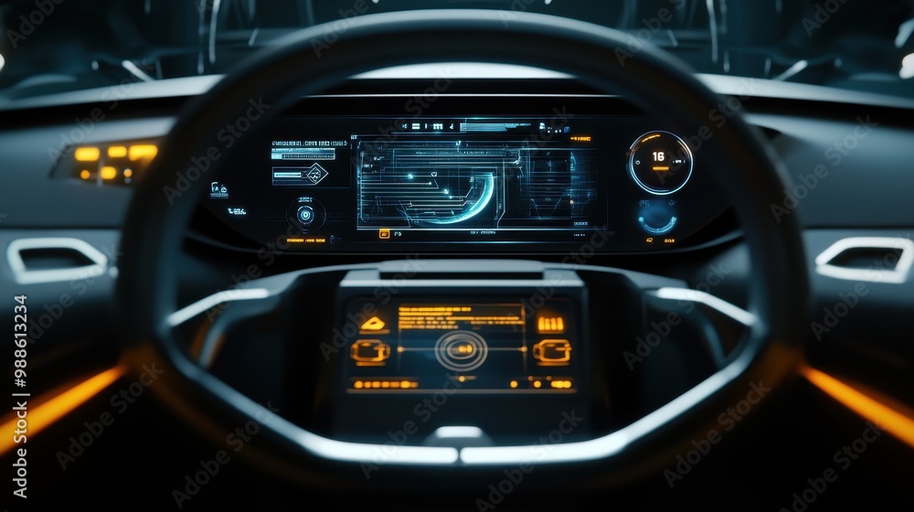 Poster futuristic car dashboard with advanced technology display