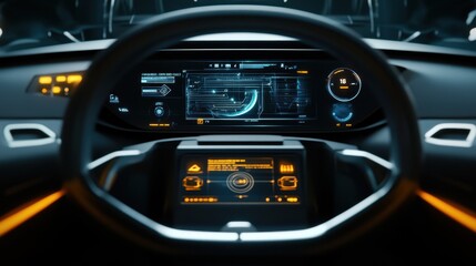 Obraz premium Futuristic Car Dashboard with Advanced Technology Display