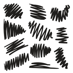 Simple vector hand drawn set of elements, zigzags, scribbles, strikethroughs, curved lines. Signs and symbols for website, app, banner design