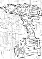 Obraz premium Cordless Drill Blueprint Design