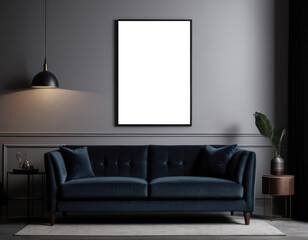 Mockup room for poster or painting in modern minimalist interior, Photo Frame Mockup, dark colors