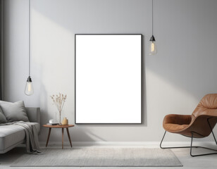 Mockup room for poster or painting in modern minimalist interior, Photo Frame Mockup, gray colors