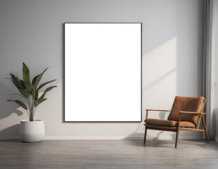 Mockup room for poster or painting in modern minimalist interior, Photo Frame Mockup, gray colors