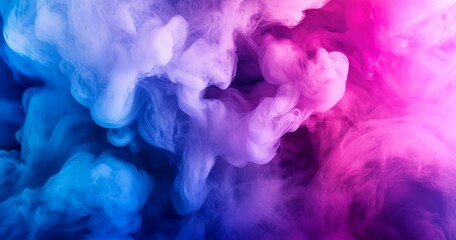 Colorful ink in water, pink and blue color background, abstract smoke pattern.