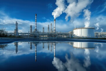 Industrial refinery with smoke stacks