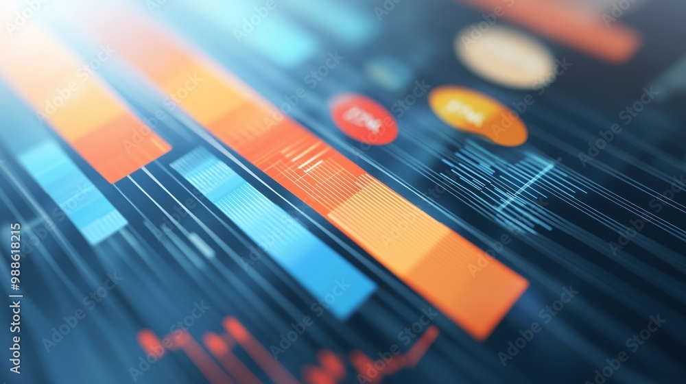 Poster colorful data visualization displaying financial trends and metrics on a digital interface with grap